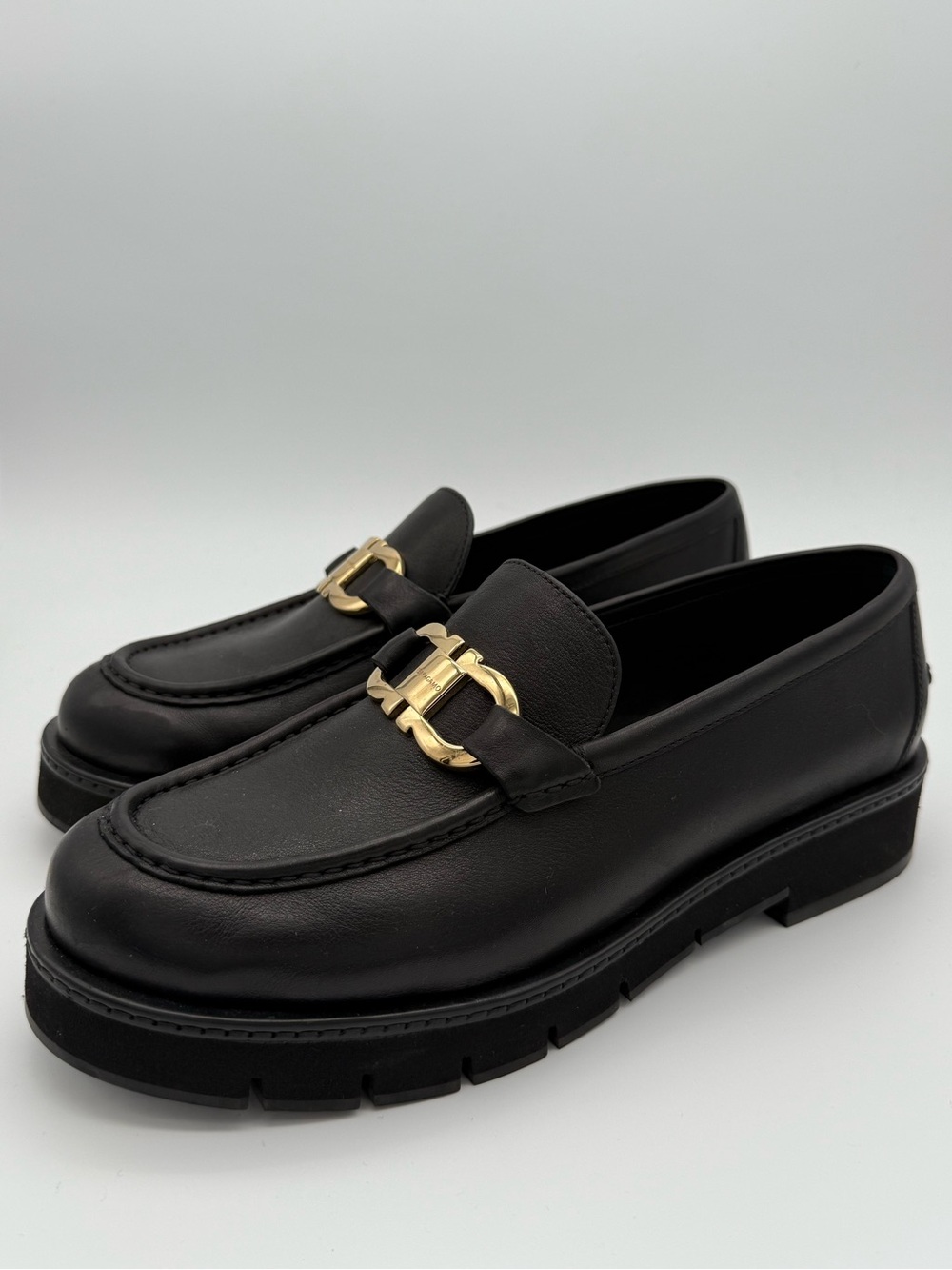 Salvatore Ferragamo Women’s Maryan Leather Lug-Sole Loafers Size 10 US